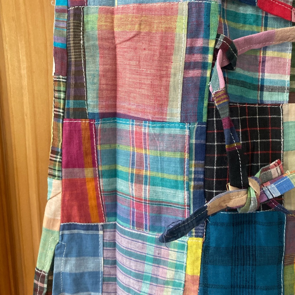 Vintage 80s Rosettes Madras Patchwork Blouse Tie Back Cotton Cottagecore Top S - Picture 2 of 12